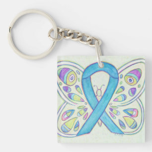 Blue Butterfly Awareness Ribbon Custom Sleutelhang Sleutelhanger