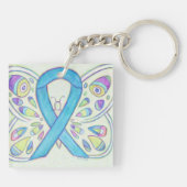 Blue Butterfly Awareness Ribbon Custom Sleutelhang Sleutelhanger (Achterkant)