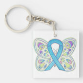 Blue Butterfly Awareness Ribbon Custom Sleutelhang Sleutelhanger (voorkant)