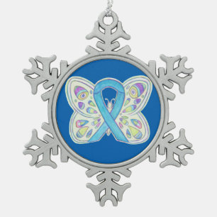 Blue Butterfly Awareness Ribbon Holiday Ornamens Tin Sneeuwvlok Ornament