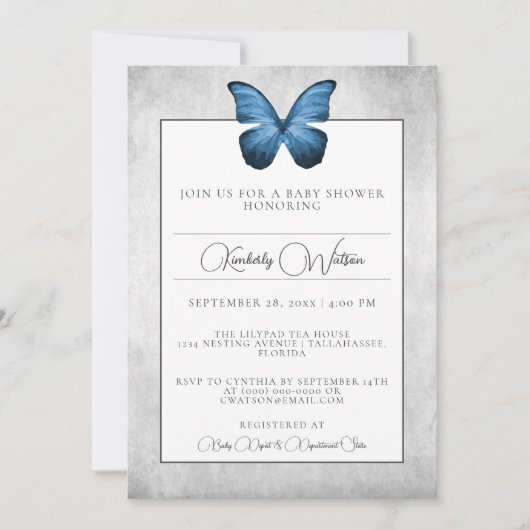 Blue Butterfly Baby shower Invitation Kaart (Voorkant)