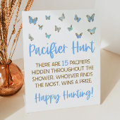 Blue Butterfly Baby shower Pacifier Hunt Game Reclamebord Met Voetstuk