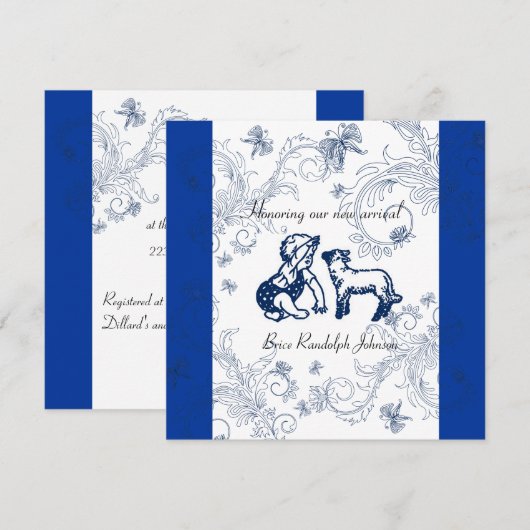 Blue Butterfly Baby shower-uitnodiging Kaart (Voorkant / Achterkant)