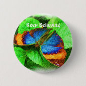 Blue Butterfly Believe Affirmations Button (Voorkant)