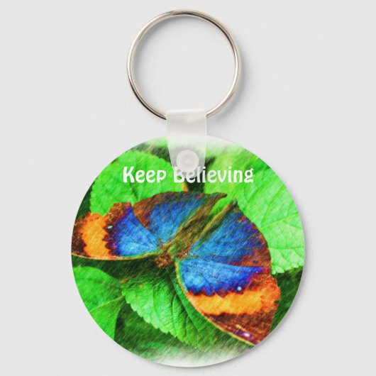 Blue Butterfly Believe Inspirerend Sleutelhanger (Voorkant)