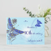 Blue Butterfly Birthday Invitation Kaart (Staand voorkant)