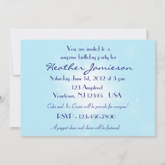 Blue Butterfly Birthday Invitation Kaart (Achterkant)