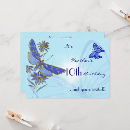 Blue Butterfly Birthday Invitation Kaart