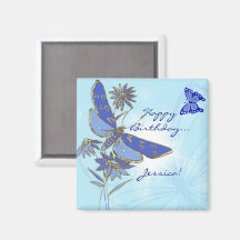 Blue Butterfly Birthday Magnet