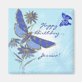 Blue Butterfly Birthday Magnet (Voorkant)
