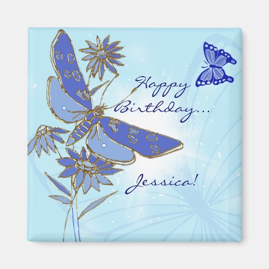 Blue Butterfly Birthday Magnet (Voorkant)