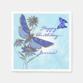 Blue Butterfly Birthday Paper Napkins Servet (Voorkant)