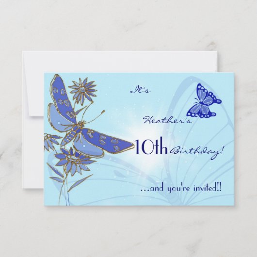 Blue Butterfly Birthday RSVP Invitation Kaart (Voorkant)