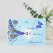 Blue Butterfly Birthday RSVP Invitation Kaart (Staand voorkant)