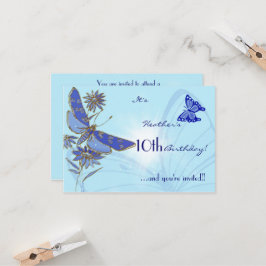 Blue Butterfly Birthday RSVP Invitation Kaart
