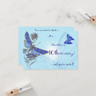 Blue Butterfly Birthday RSVP Invitation Kaart