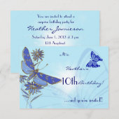 Blue Butterfly Birthday RSVP Invitation Kaart (Voorkant / Achterkant)