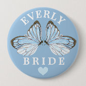 Blue Butterfly Bliss Brides Badge met Schattige Ha Ronde Button 4,0 Cm (Voorkant)