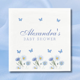 Blue Butterfly Boho Floral Wildflower Baby shower Servet