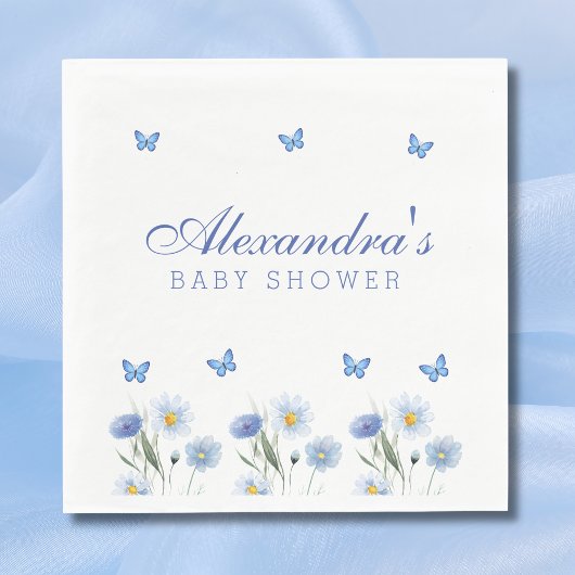 Blue Butterfly Boho Floral Wildflower Baby shower Servet