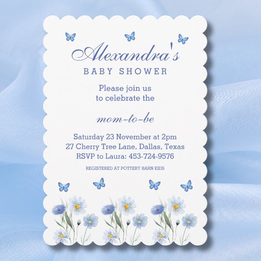 Blue Butterfly Boho Wildflower Baby shower Kaart