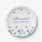 Blue Butterfly Boho Wildflower Baby shower Papieren Bordje (Voorkant)