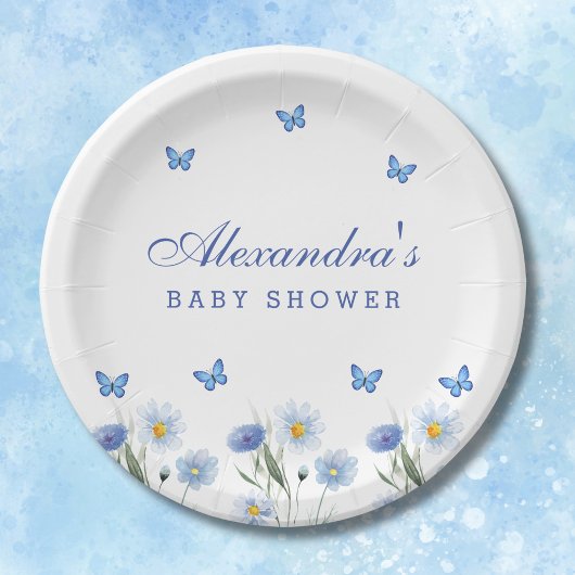 Blue Butterfly Boho Wildflower Baby shower Papieren Bordje