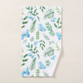 Blue Butterfly Botanical Greenery Waterverf Bad Handdoek (Handdoek)