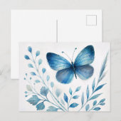 Blue Butterfly Botanical Watercolor Briefkaart (Voorkant / Achterkant)