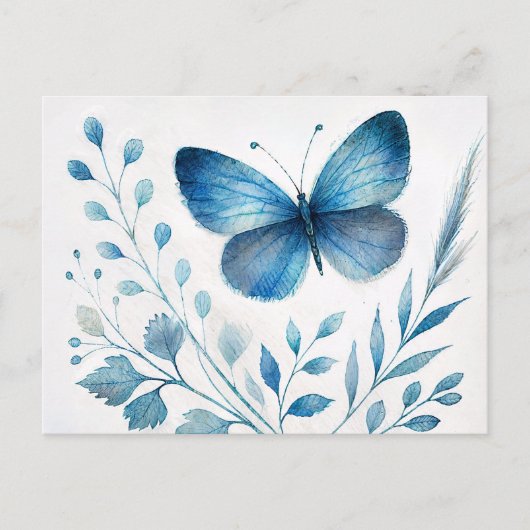 Blue Butterfly Botanical Watercolor Briefkaart (Voorkant)