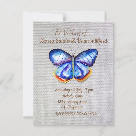 Blue Butterfly Canvas bruiloft Card Kaart (Voorkant)