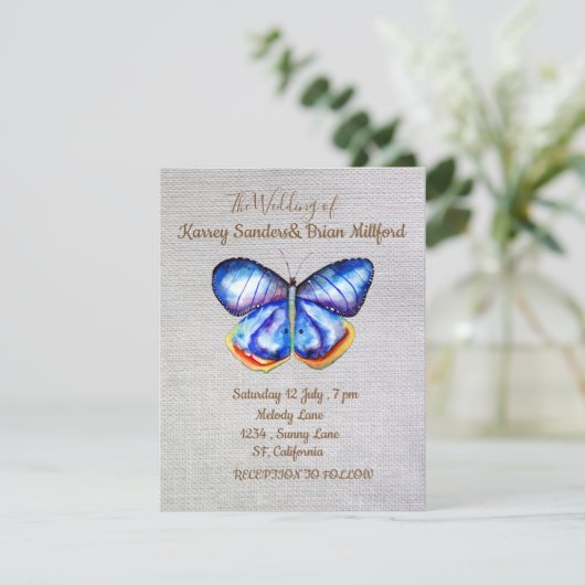 Blue Butterfly Canvas bruiloft Card Kaart (Staand voorkant)
