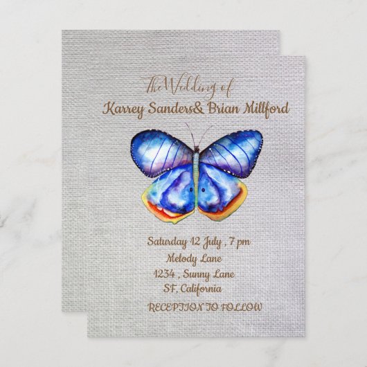 Blue Butterfly Canvas bruiloft Card Kaart (Voorkant / Achterkant)