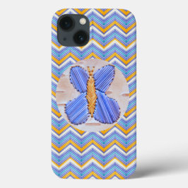 Blue Butterfly Chevron iPhone 13 Hoesje