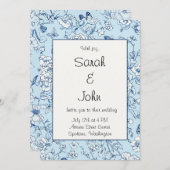 Blue Butterfly Chinoiserie Huwelijksuitnodiging Kaart (Voorkant / Achterkant)