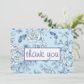 Blue Butterfly Chinoiserie Wedding Dank u kaart (Staand voorkant)