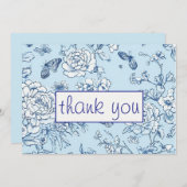 Blue Butterfly Chinoiserie Wedding Dank u kaart (Voorkant / Achterkant)