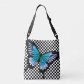 Blue Butterfly Classic Checker Cross Body Canvas t Crossbody Tas (Achterkant)