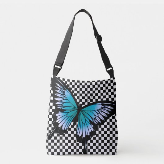 Blue Butterfly Classic Checker Cross Body Canvas t Crossbody Tas (Voorkant)