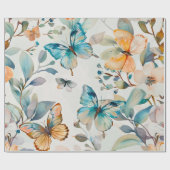 Blue Butterfly CottageCore Pattern Cadeaupapier (Vlak)