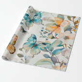 Blue Butterfly CottageCore Pattern Cadeaupapier (Uitgerold)