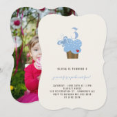 Blue Butterfly Cupcake Girl Birthday Party Invite Kaart (Voorkant / Achterkant)