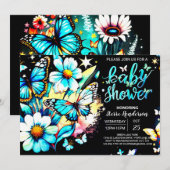 Blue Butterfly Custom Boy Baby shower Kaart (Voorkant / Achterkant)