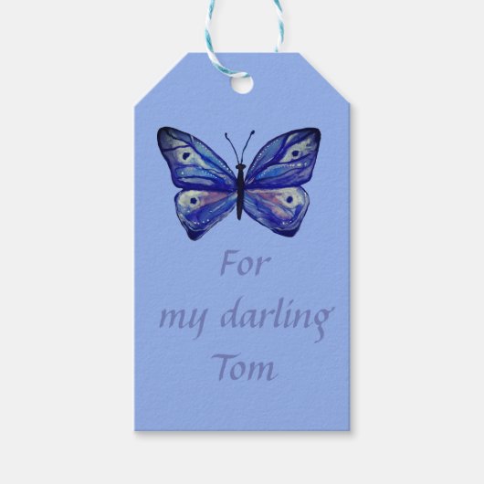 Blue Butterfly Custom Gift Labels Cadeaulabel (Voorkant)