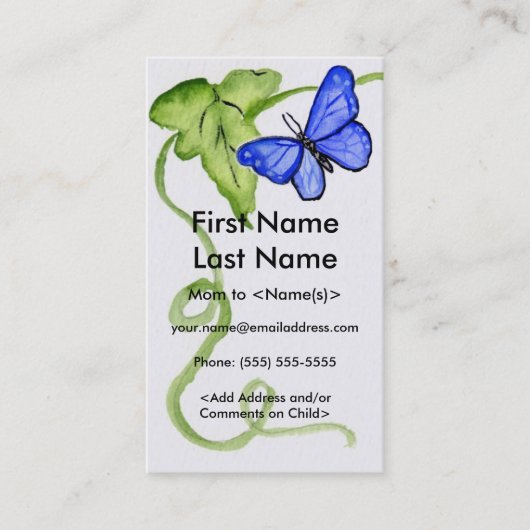 Blue Butterfly Custom Photo Calling Playdate Kaart Contactkaartje (Voorkant)