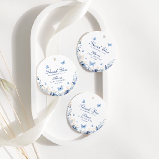 Blue Butterfly Dank je jongen Baby shower Bedankjes Labels