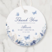 Blue Butterfly Dank je jongen Baby shower Bedankjes Labels (Voorkant)