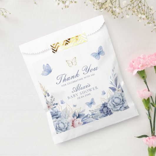 Blue Butterfly Dank je jongen Baby shower Bedankzakje (Gezegeld)