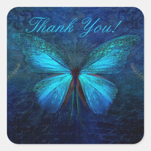 Blue Butterfly Dank u Sticker (Voorkant)