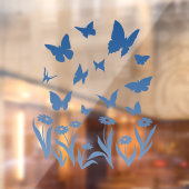 Blue Butterfly Decal Butterfly Flower Window Cling (Vel 2)